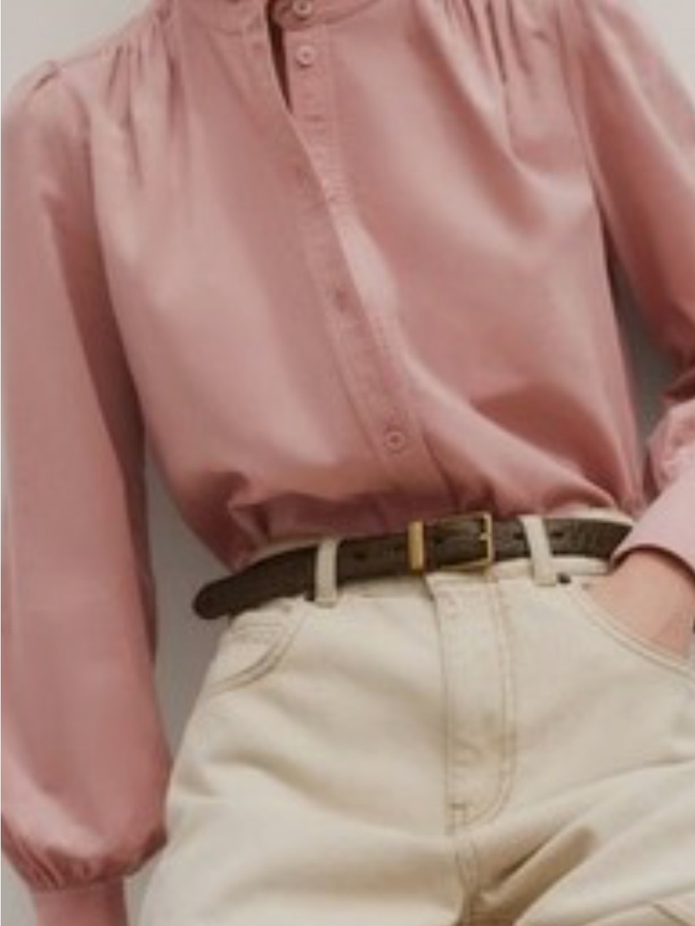 ME+EM Micro Cord Super Soft Pink Ruffle-Neck Button-Front Shirt - Picture 10 of 11